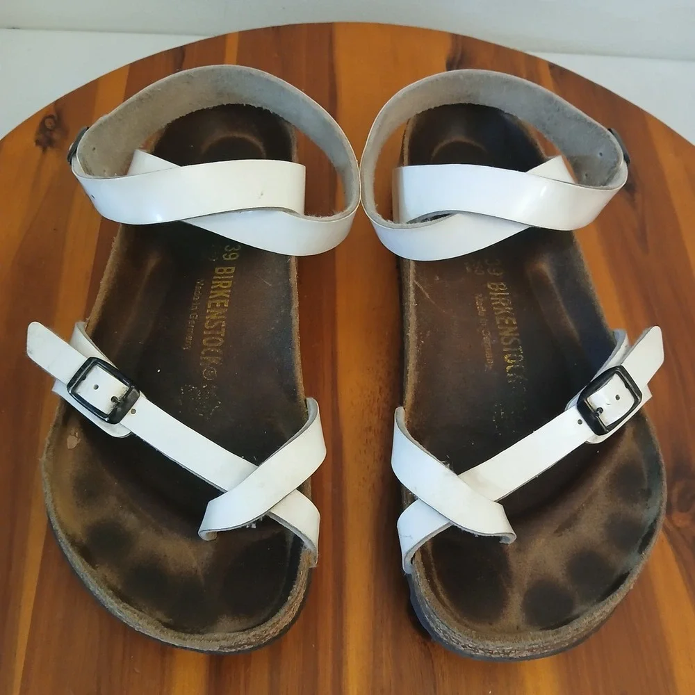 Birkenstock Yara Womens 39 White Slides Sandals Corkboard Straps
